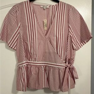 Madewell Striped Wrap Peplum Top